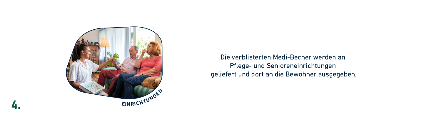 Pflegekraft gibt einem Seniorenpaar verblisterte Medi-Becher in einer Pflege- oder Senioreneinrichtung aus.